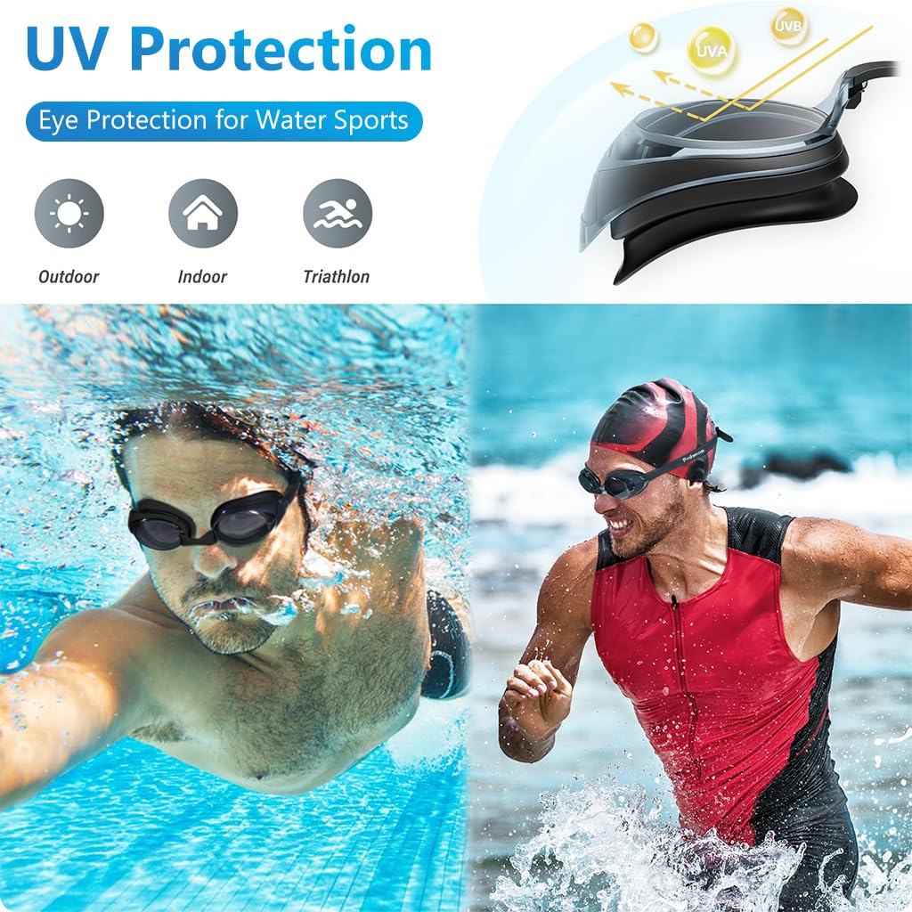 Proberos Swimming Goggles for Nearsighted Users with -4.5 Diopters and Silicone Seal | Anti-Fog UV Protection