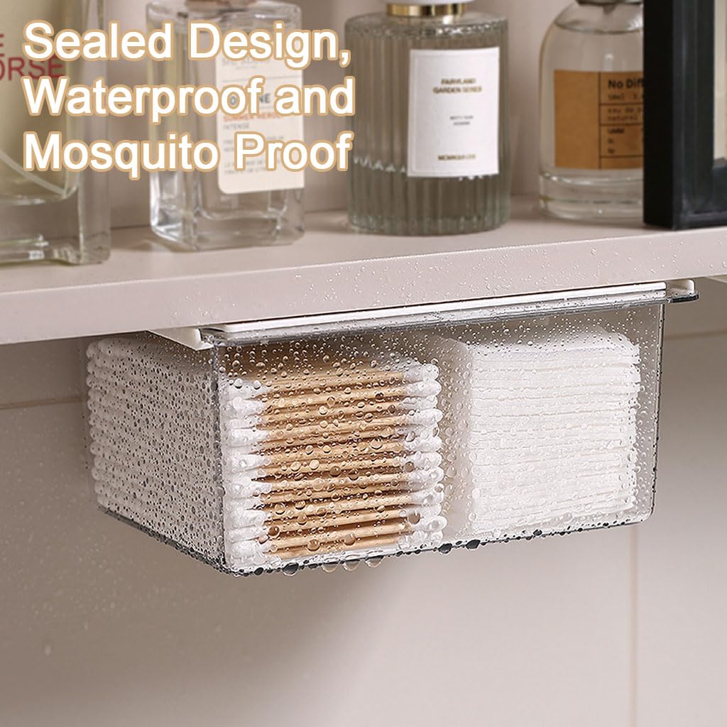 HASTHIP Under Desk Drawer Organizer for Bathroom and Office with No Drill Adhesive | Transparent 3.14 x 4.7 x 3.14 in Pull Out Storage Box