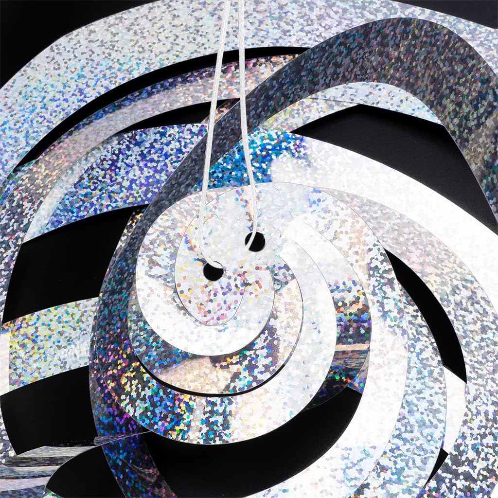 Optifit Anti Bird Reflective Spiral for Yard and Garden with 15.8 in Spinning Blades | 3 Pack Silver Hanging Deterrent