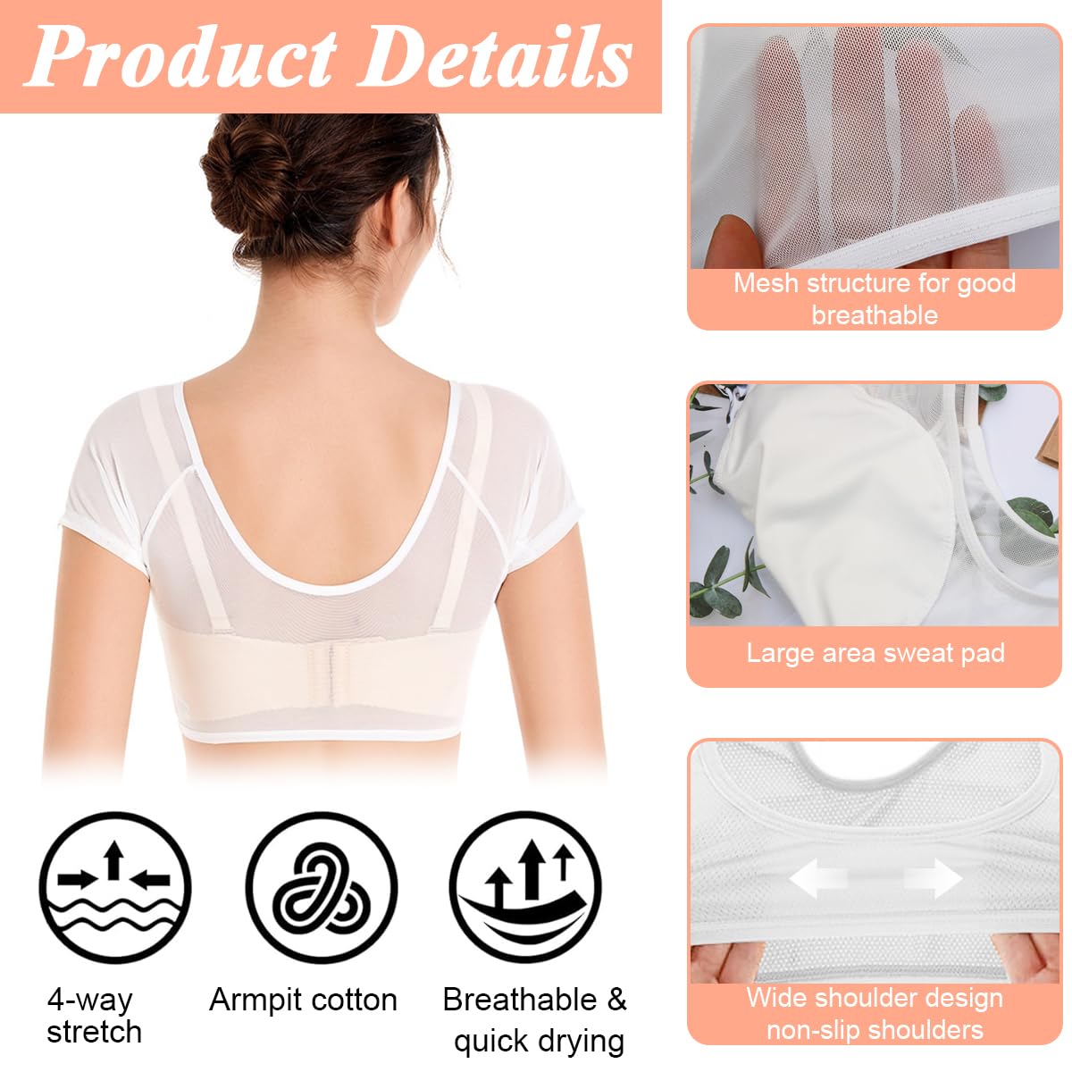 MAYCREATE Sweat Pads for Underarms with Sheer Mesh Quick Dry Fabric Size L | Washable and Reusable Vest for Women