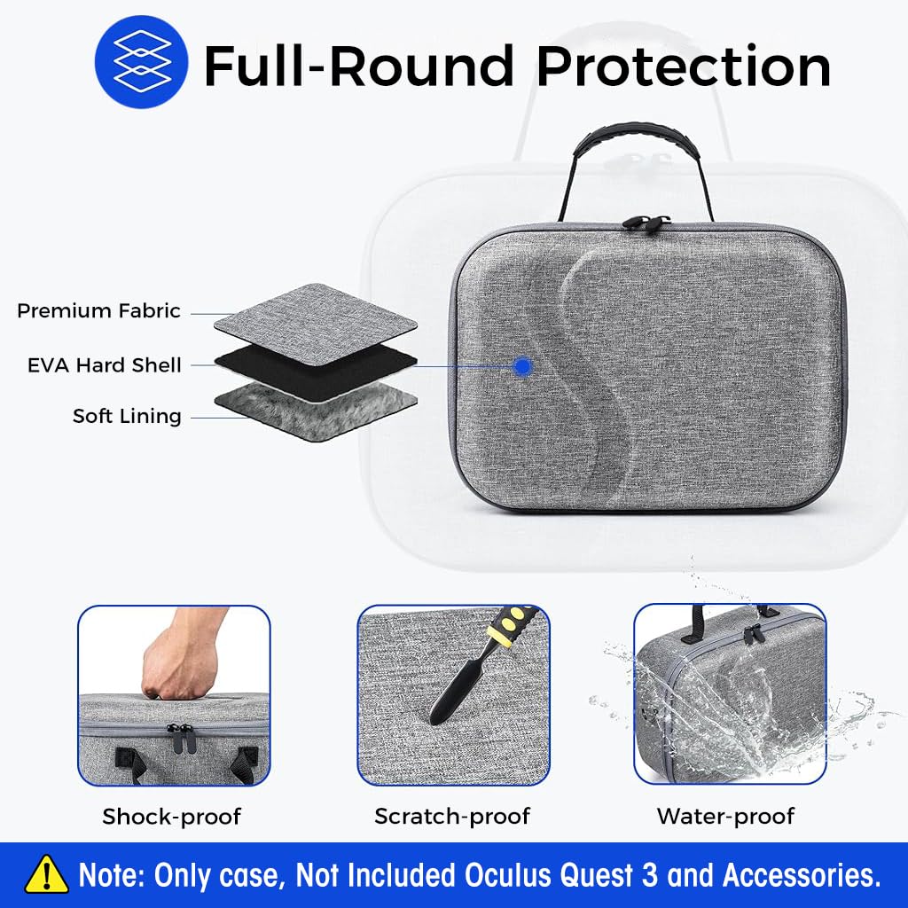 ZORBES Carrying Case for Meta Quest 3 with Dual Zipper and Elastic Fasten Belt | 13.6 x 10.4 x 5.1 in Hard Nylon Travel Bag