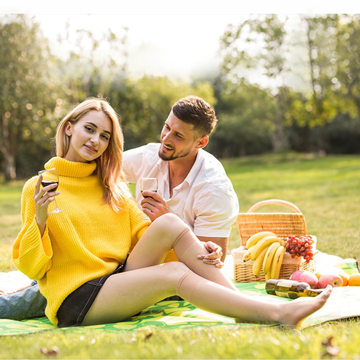 PALAY Womens Sheer Knee High Stockings for Travel with Non Slip Fit and Beige Nylon Comfort