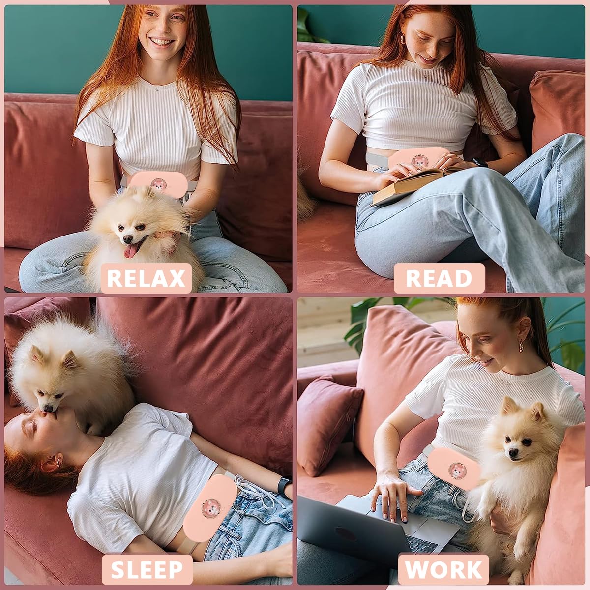 HANNEA Electric Cordless Heating Pad for Period Pain with 6 Heat Levels & 6 Massage Modes | USB Rechargeable Belly Warmer for Women