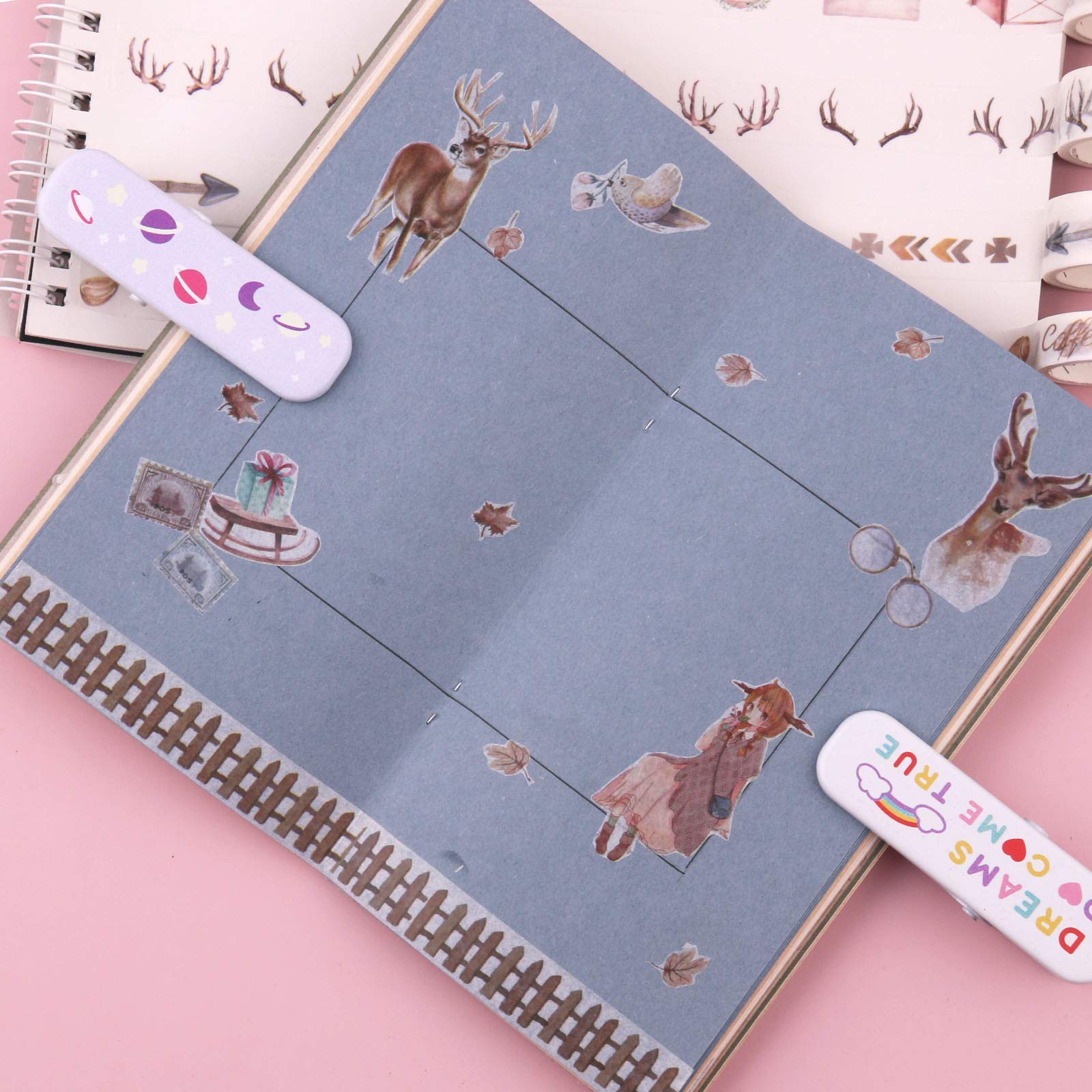 HASTHIP 20 Rolls Washi Tape Set, Elk Element Masking Tape with 3 Sizes 10/15/30mm Wide, Late Autumn Style Decor Colorful Tapes for DIY Craft, Planners, Scrapbooking (Grey)