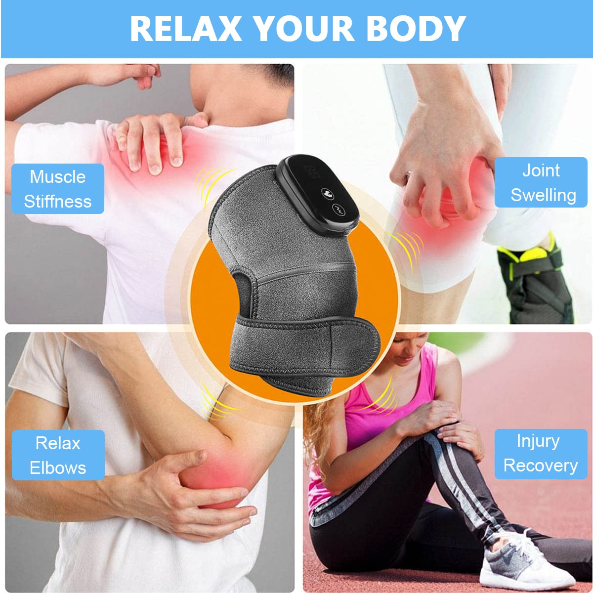 HANNEA® Electric Knee Heating Pad for Pain Relief 3 in 1 Shoulder Brace Warmer Elbow Heating Pad with 3 Heating Temperature 3 Vibration Mode, Heating Pad for Knee Elbow Shoulder, Gift for All