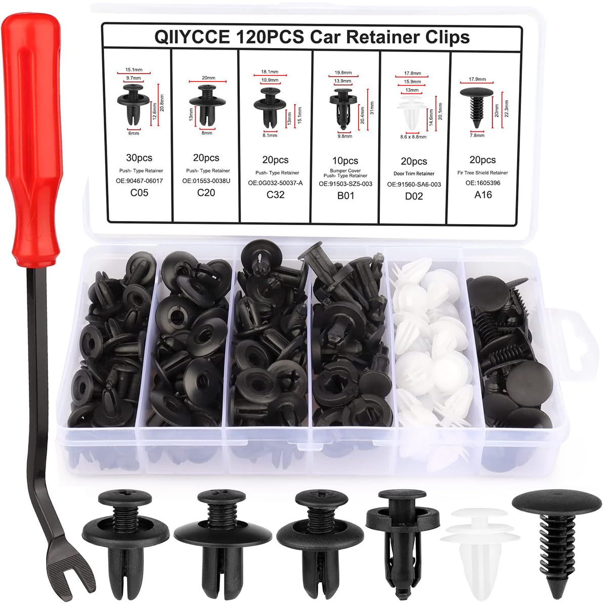 Car Bumper Retainer Clip Kit for Universal Auto Trim | 120 pcs with Fastener Remover Tool