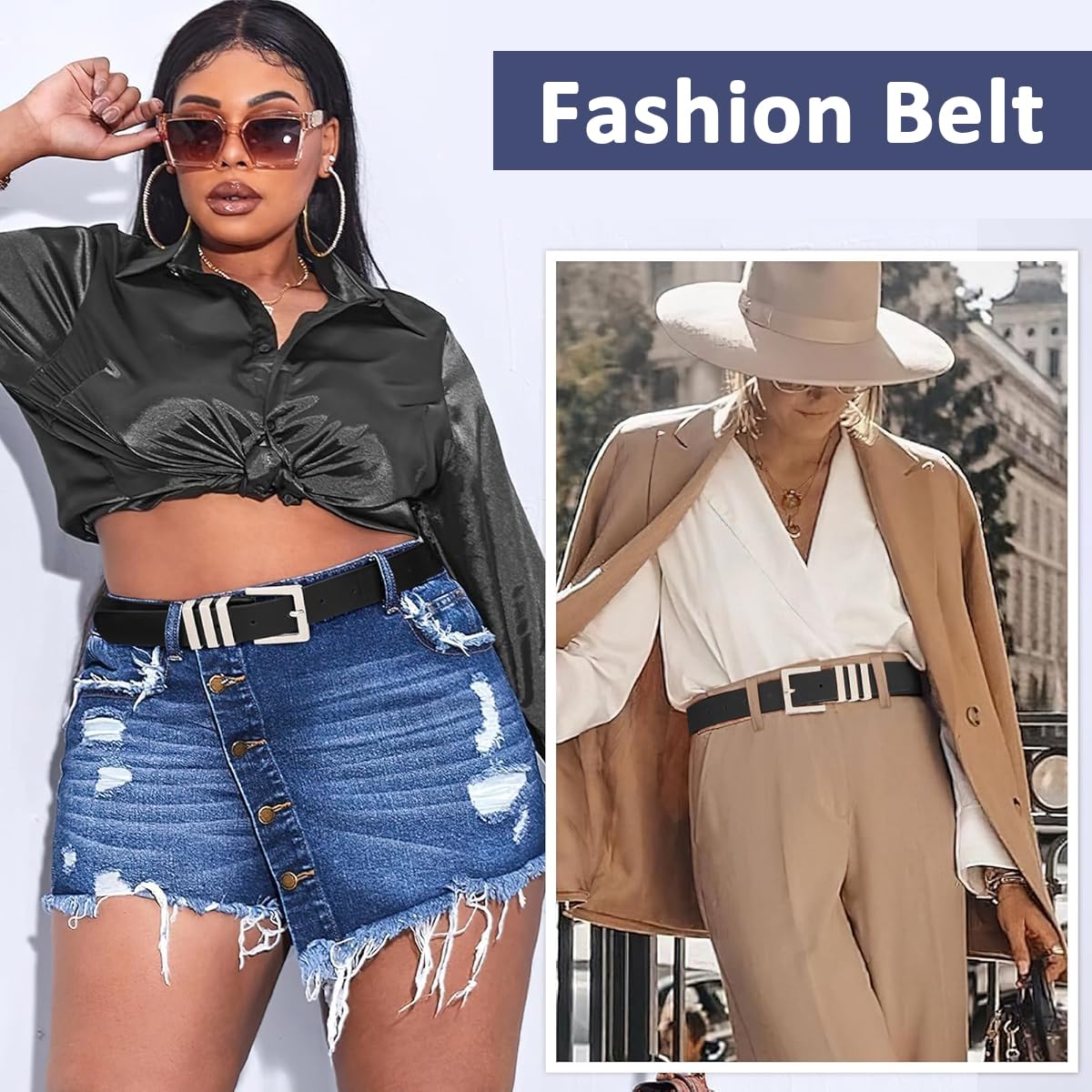 SANNIDHI Waist Belt for Women featuring Tuck and Pin Closure with 105cm PU Leather | Slim Black Belt for Jeans and Dresses