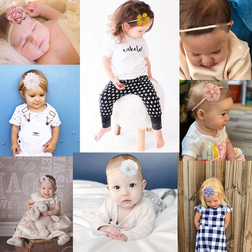 PALAY Baby Hair Band Set for Newborn and Toddler featuring Soft Stretchy Cotton | 10Pcs Floral Headbands Ideal for Photo Shoots and Baby Shower Gifts