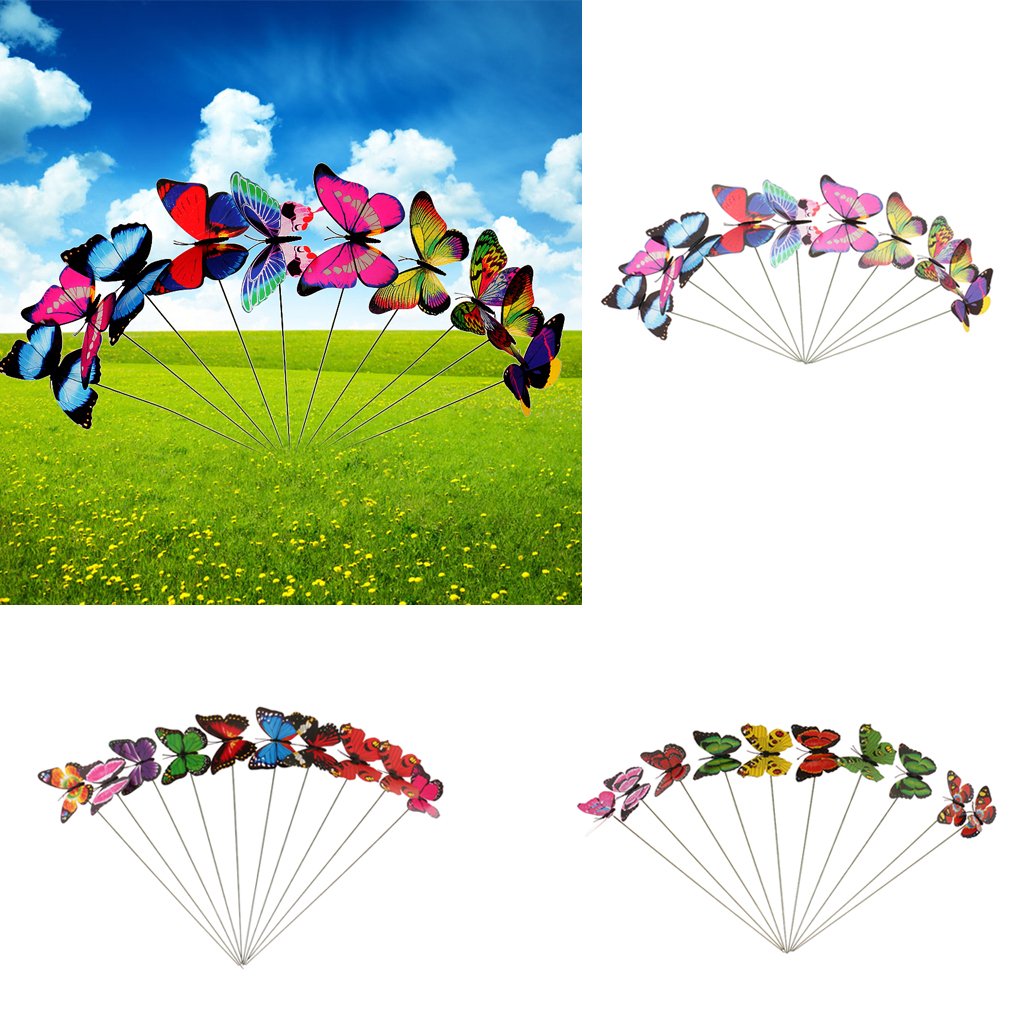 Supvox® Magideal Colorful Flying Butterfly On Stick Model Home Garden Lawn Ornament 7X5.5Cm