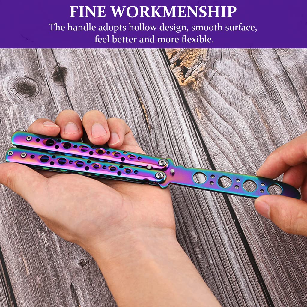 Proberos  Butterfly Knives Trainer with O-Ring Latch for Beginner, Children, Butterfly Knives Lover & More, Balisong Trainer with Unsharpened Blade for Practicing Flipping Tricks(Colorful)