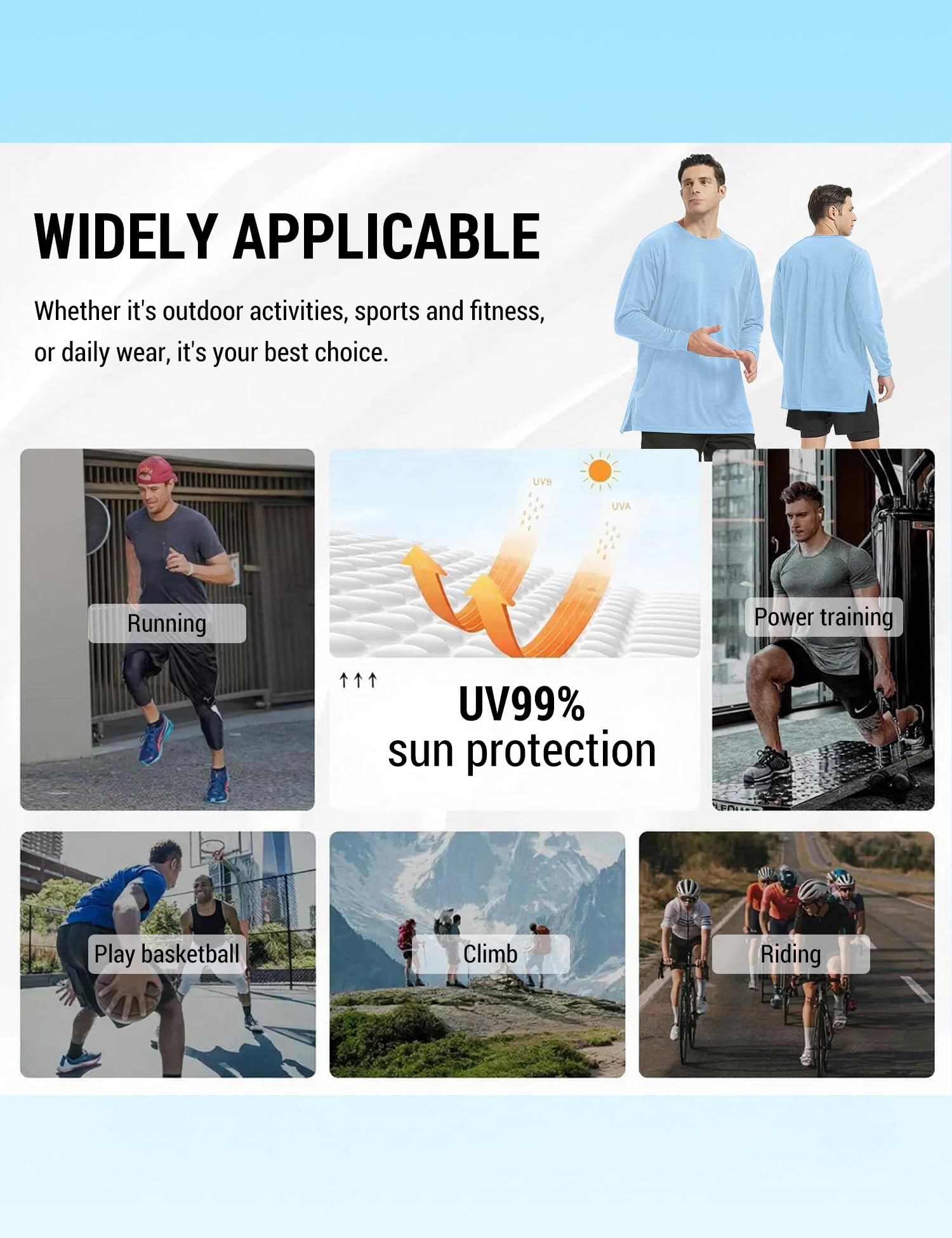 SANNIDHI Men's Crew Neck T Shirt for Running and Daily Wear with Moisture Wicking Fabric | Sky Blue Long Sleeve Pullover