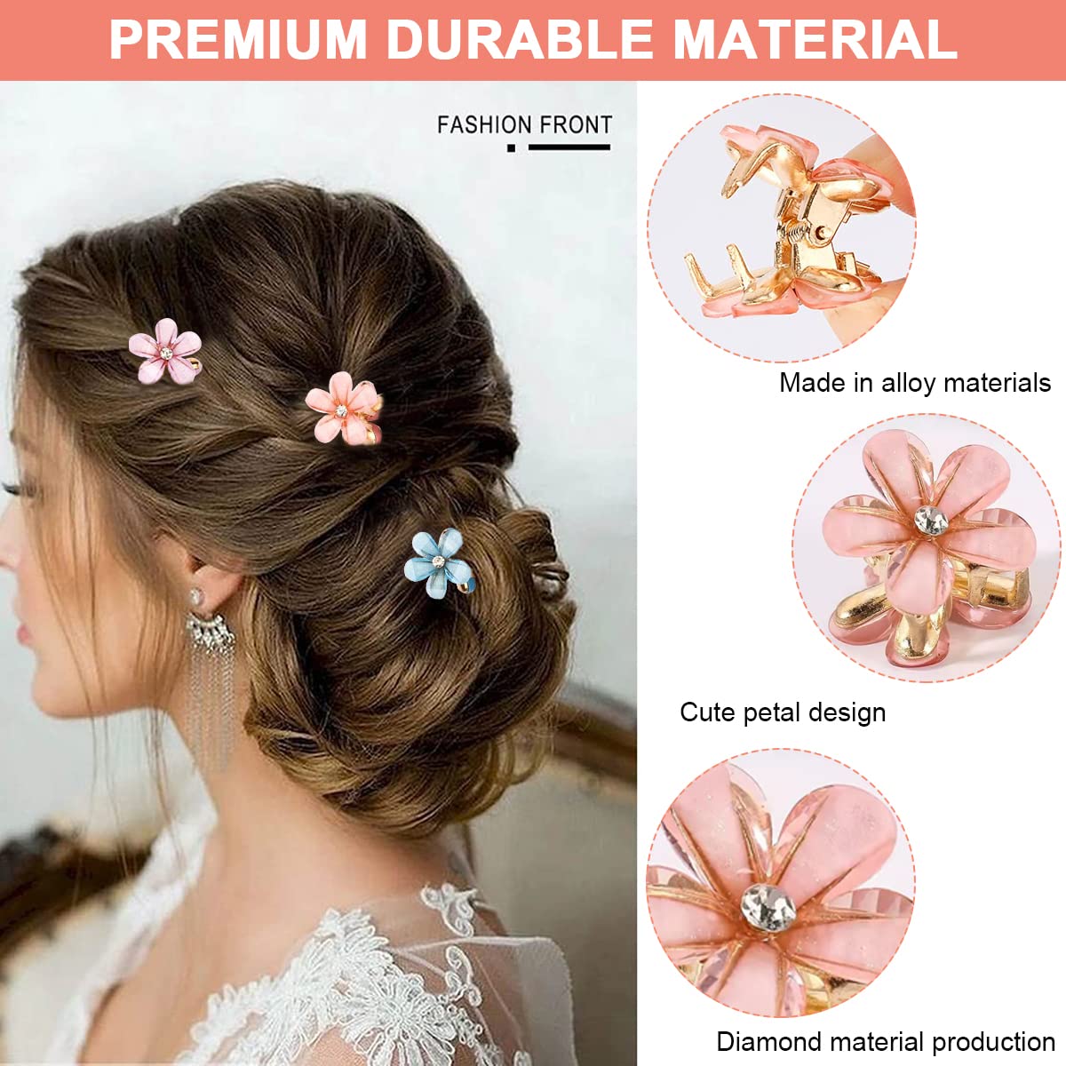 PALAY Mini Hair Claw Clips for Women with Metal Spring Grip and Alloy Resin Flowers | 8pcs