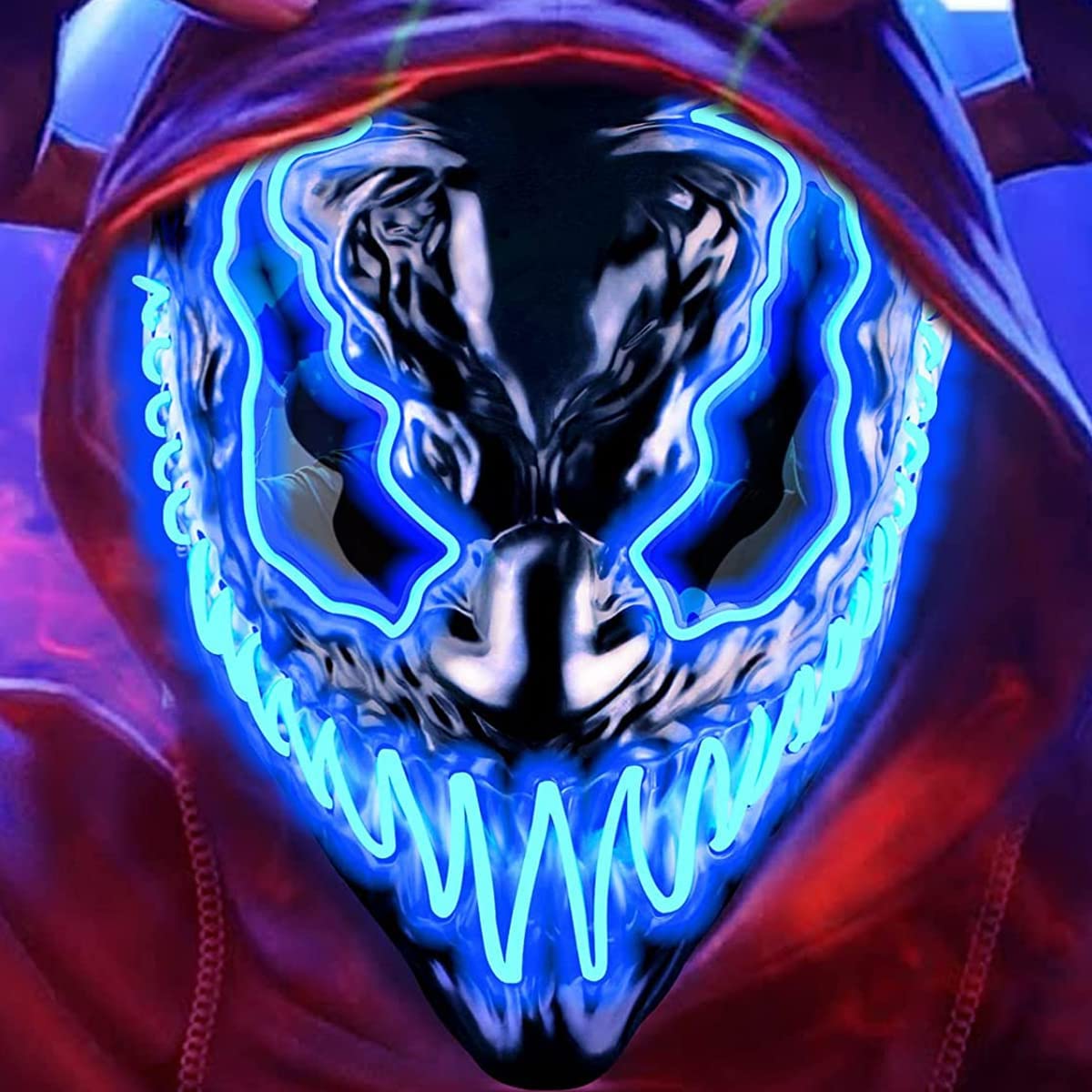 ELEPHANTBOAT LED Halloween Mask for Cosplay and Parties featuring 3 Light Modes 19×22cm | Blue Neon Glow Eyes for Adults and Kids