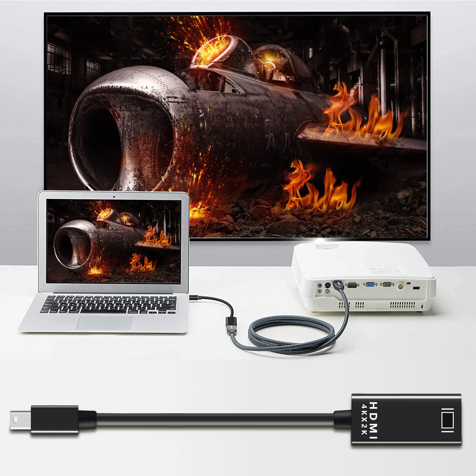 Zeitel Mini DP to HDMI Adapter Cable 0.65 ft for MacBook and Surface Pro featuring gold plated connectors | supports 4K video and audio