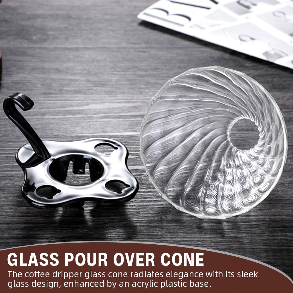Supvox V60 Glass Coffee Dripper for 3–4 Cups with Handle and Base | Borosilicate Cone Design