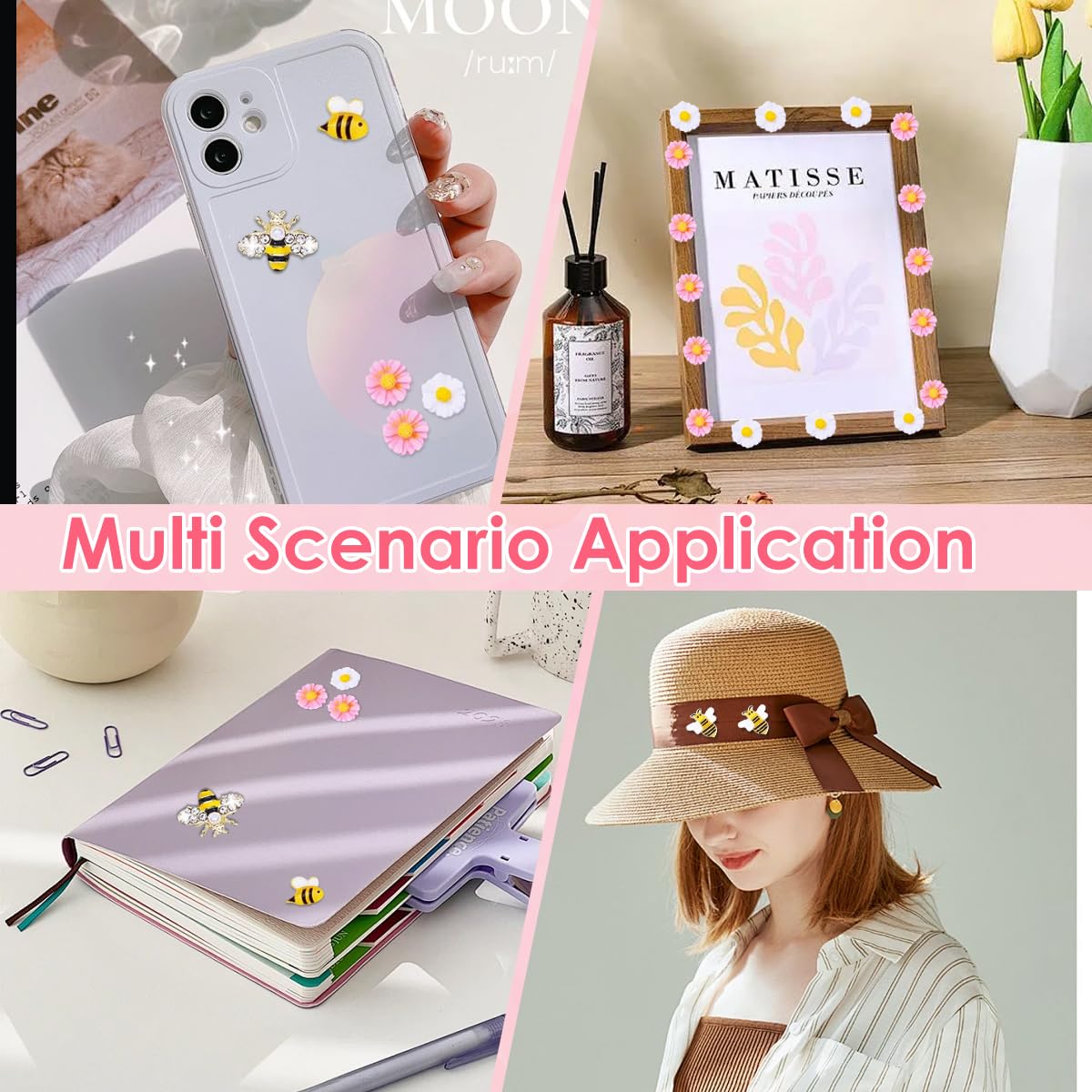 MAYCREATE Nail Art Charms for DIY Decoration featuring 50PCS 3D Gold Alloy Bees & Flowers