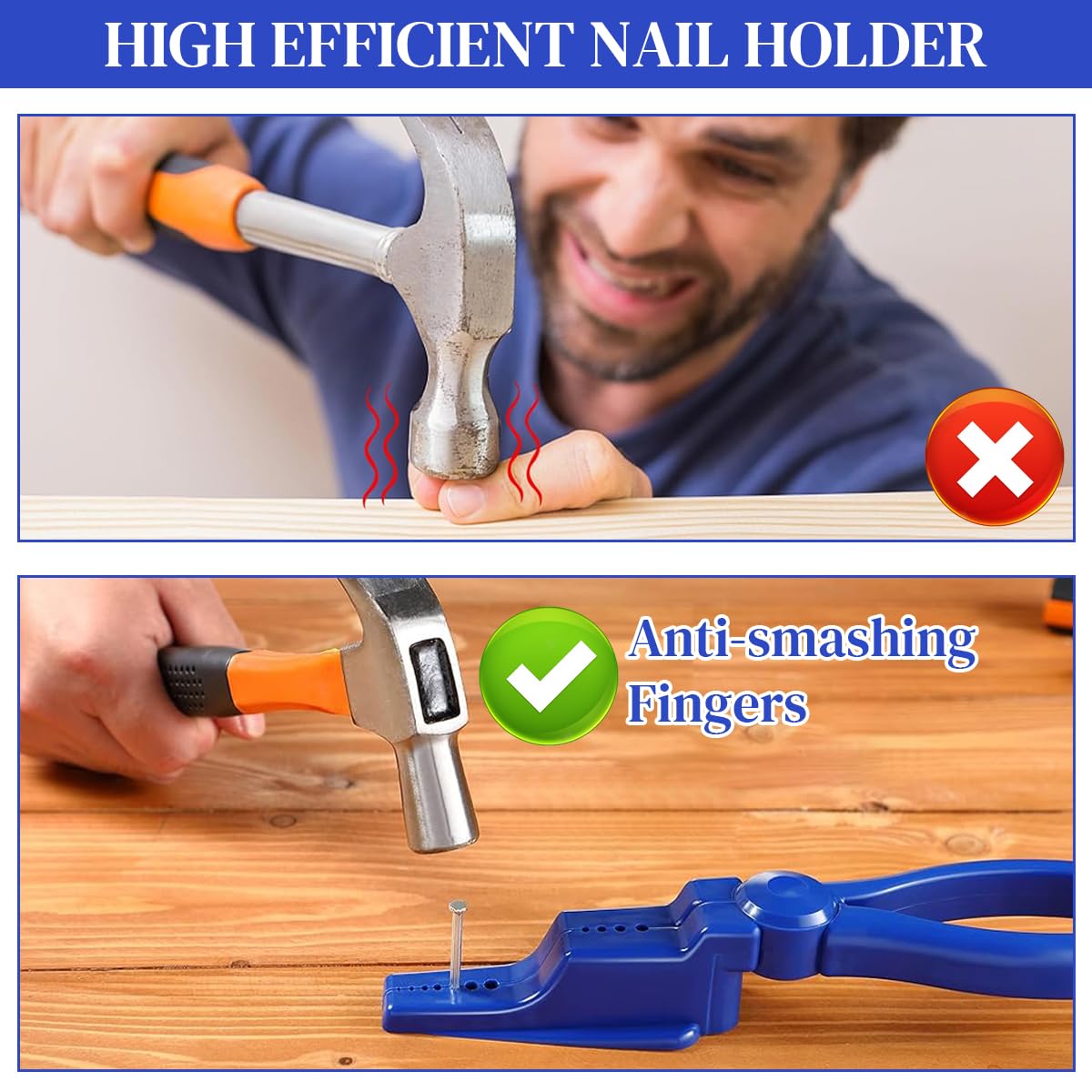 Serplex Nail Holder Plier for Hammering with 11 Size Slots and Finger Guard Safety | 2Pcs Set