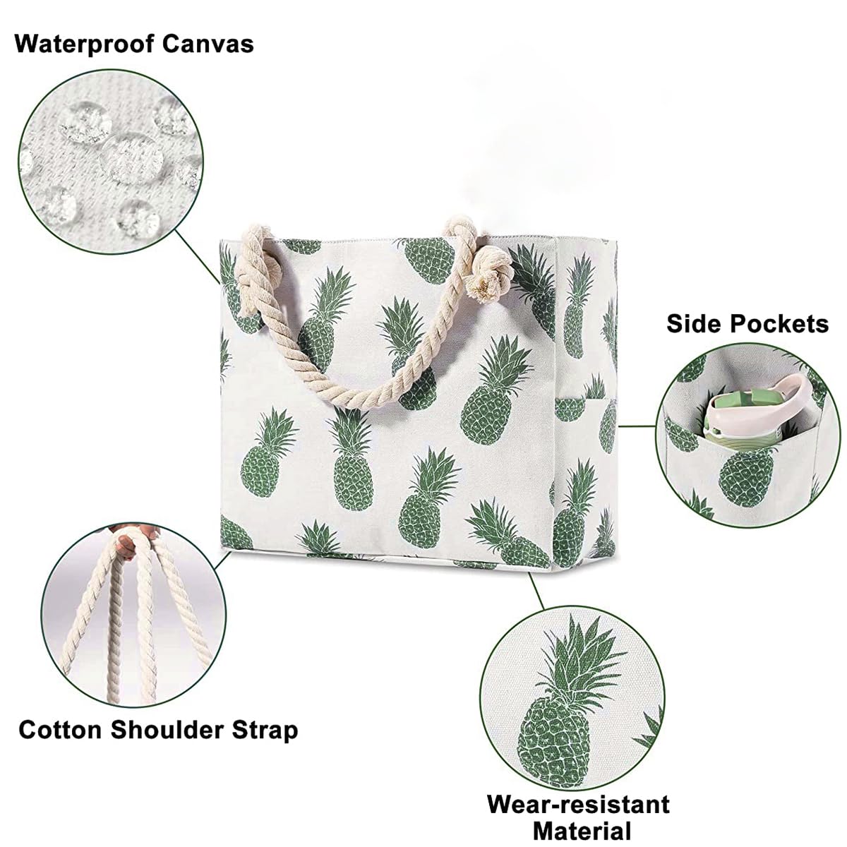 PALAY® Large Beach Bag Tote Bag Print Women Beach Clothes Accessories Storage Bag Tote Bag Linen Rope Handle Zipper Closure Large Capacity Shoulder Bag for Travel