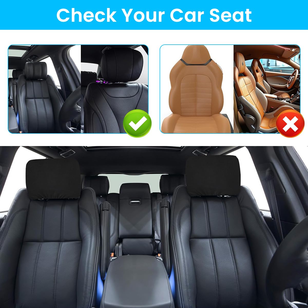 STHIRA Car Headrest Covers 6PCS for Dustproof Protection with Stretchy Slip-on Fit 9 x 10.6 in Black