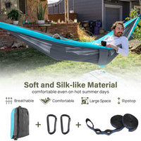 HASTHIP® Blue Hammock for Camping Outdoor Activities with 2 Fixing Straps, Swing for Adults and Kids,Portable Ultralight Nylon Hammock for Travel,Beach,Trekking,Maximum 200kg Load