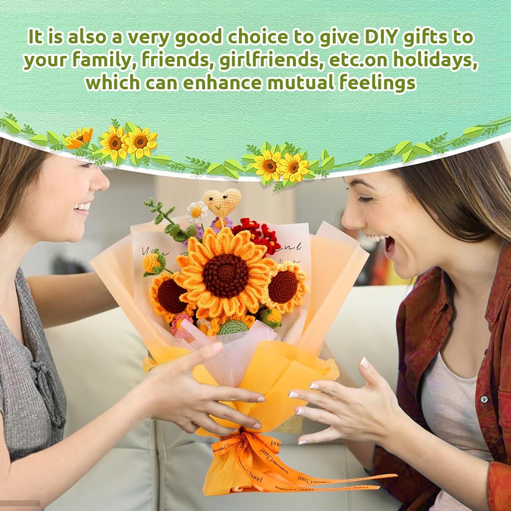 PATPAT DIY Crochet Kit for Sunflower Bouquet with Yarn Hooks and Tutorial | Home Decor Gift Set
