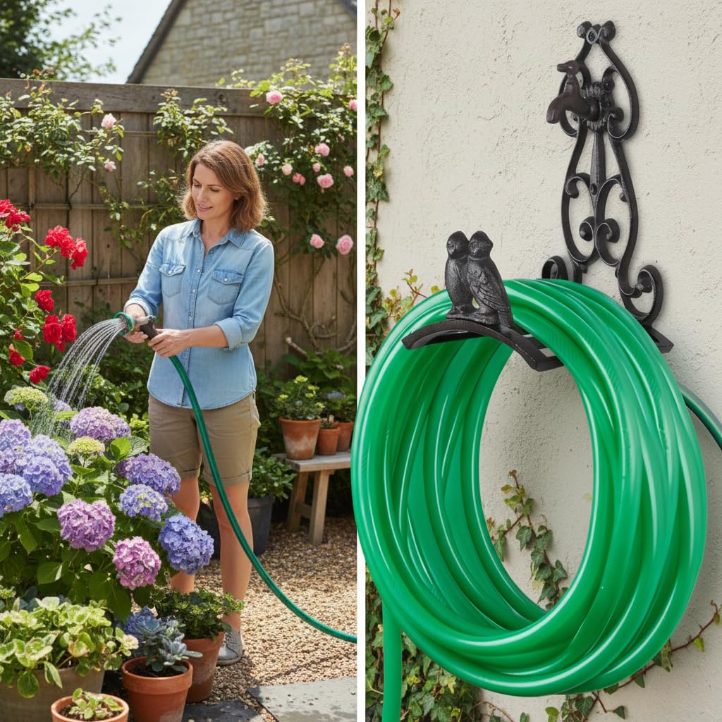 HASTHIP Garden Hose Organizer for Wall Mounted Storage with Cast Iron Bird Design | Decorative Outdoor Holder