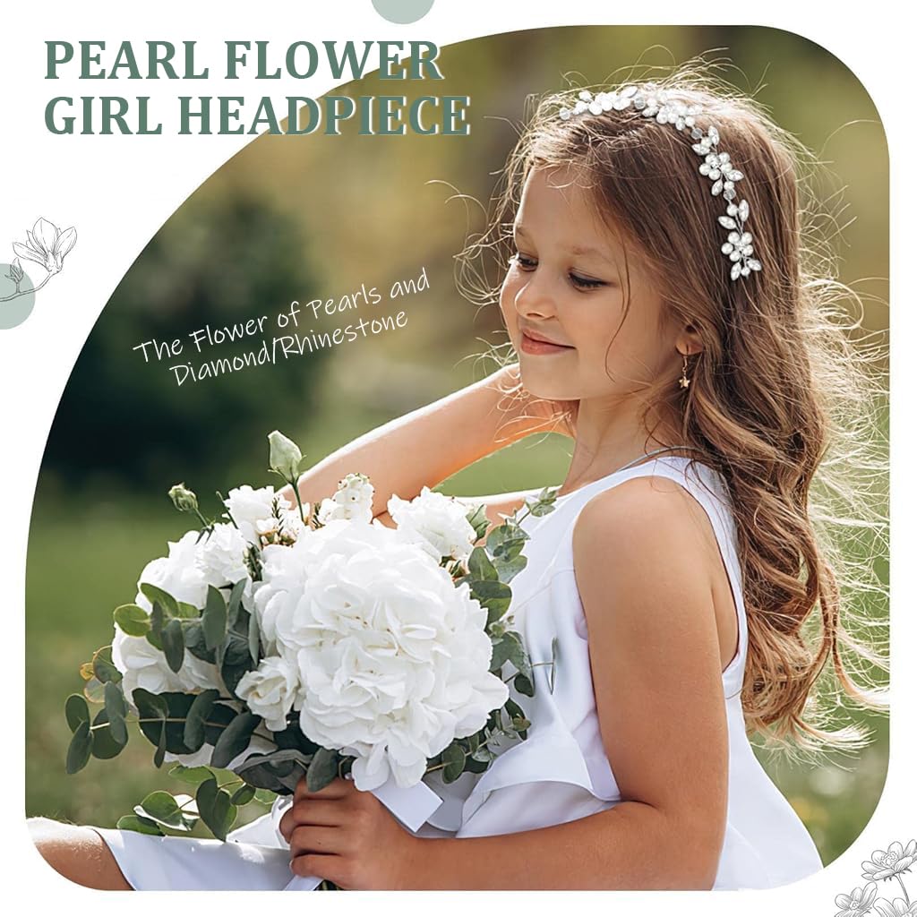 SANNIDHI Bridal Headband for Weddings with Pearl and Rhinestone Floral Design | Adjustable Ribbon Tie-Back