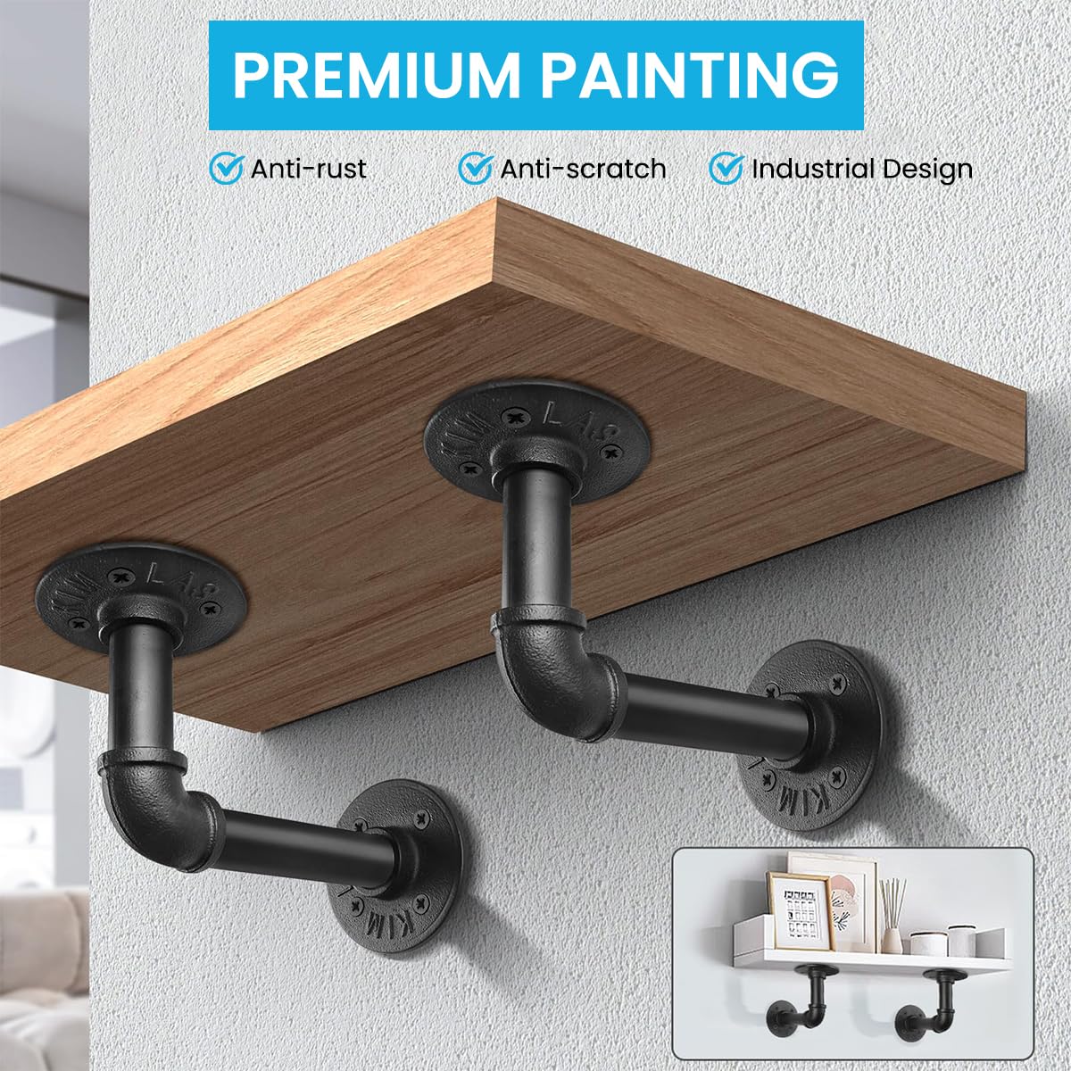 Serplex Wall Shelf Brackets for 6–12 in Wood Boards with Screws and Iron Pipe Design | 4Pcs Heavy Duty L Shaped Supports