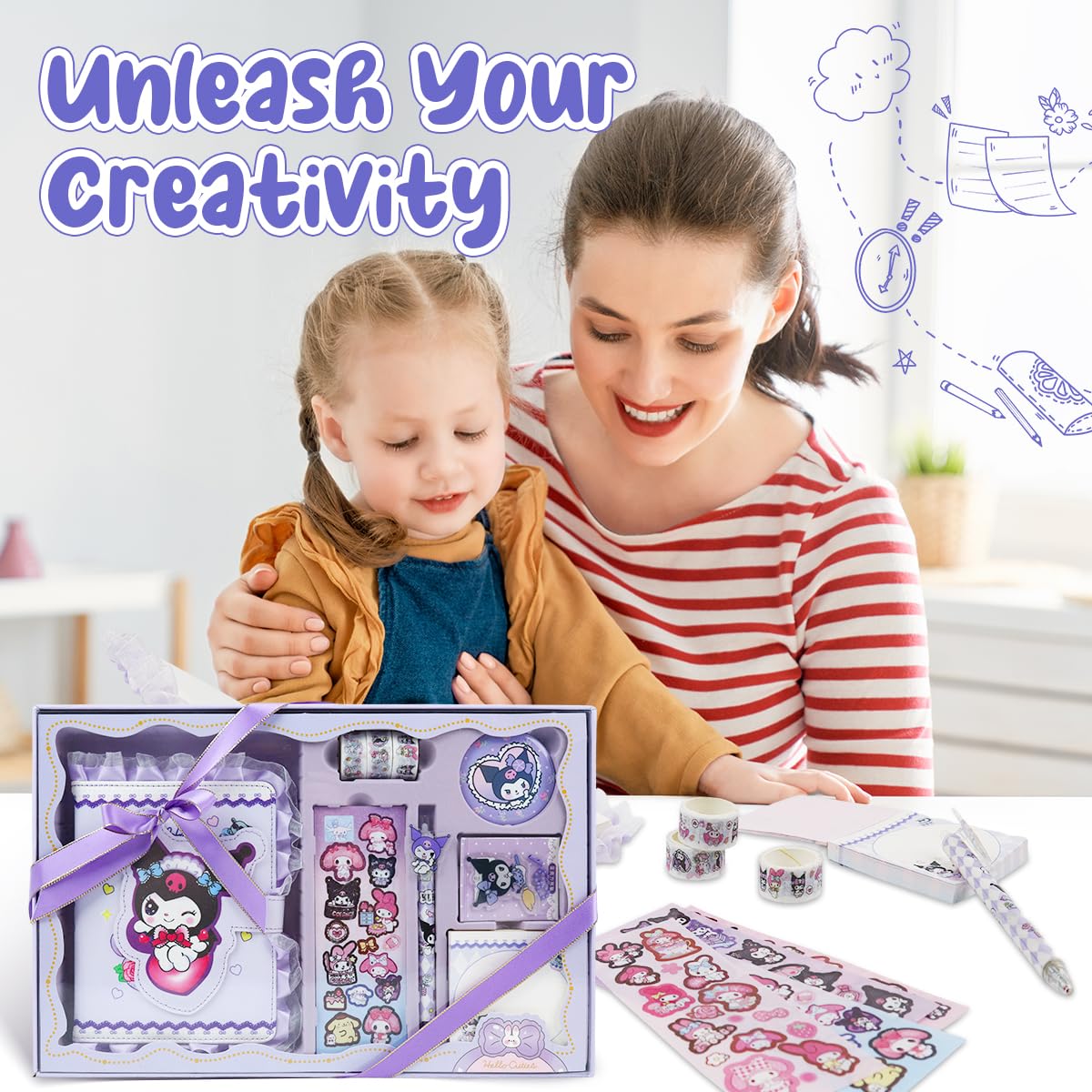 HASTHIP Scrapbooking Gift Set for Girls with Pen Sticky Notes and A5 Kuromi Notebook | Ideal Birthday and Christmas Present