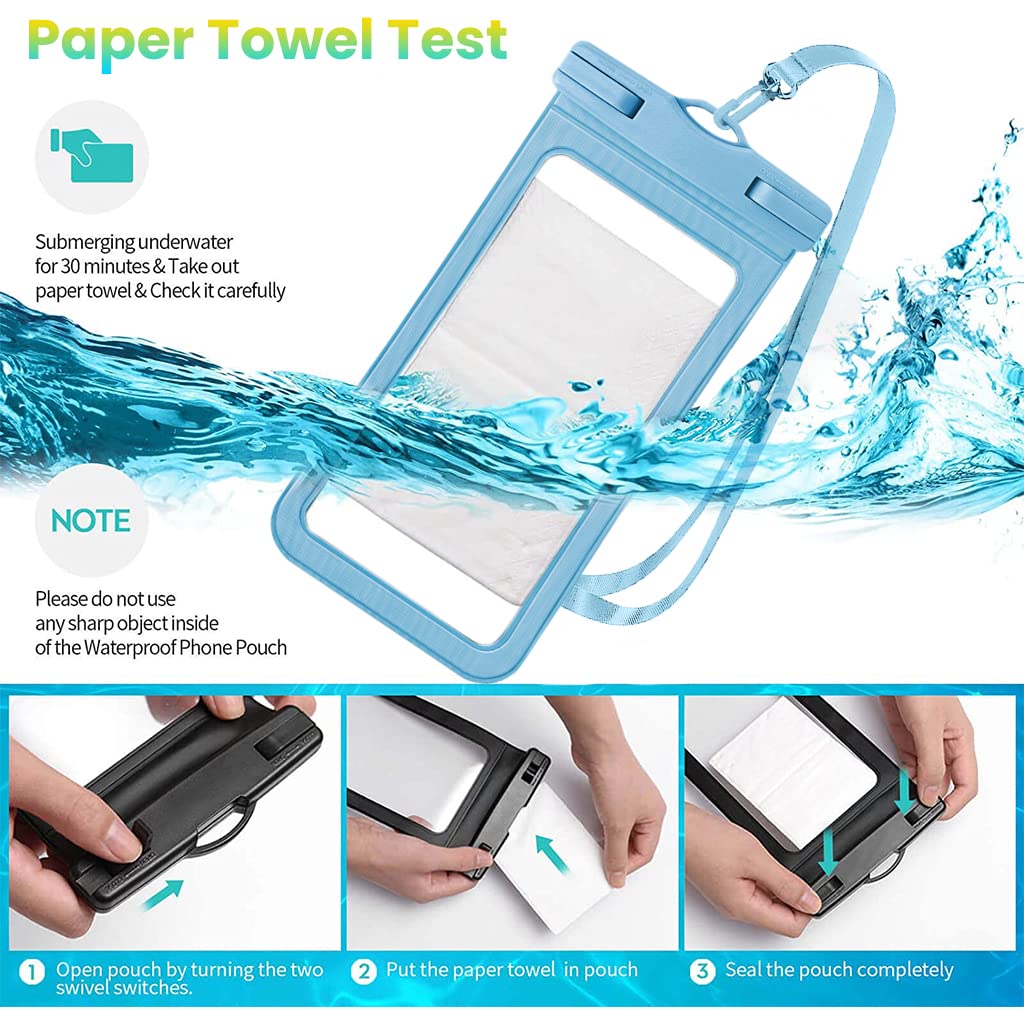 Waterproof Mobile Pouch for 6.9 in Phones with IPX8 PVC Touch Screen | Blue Cover and Lanyard