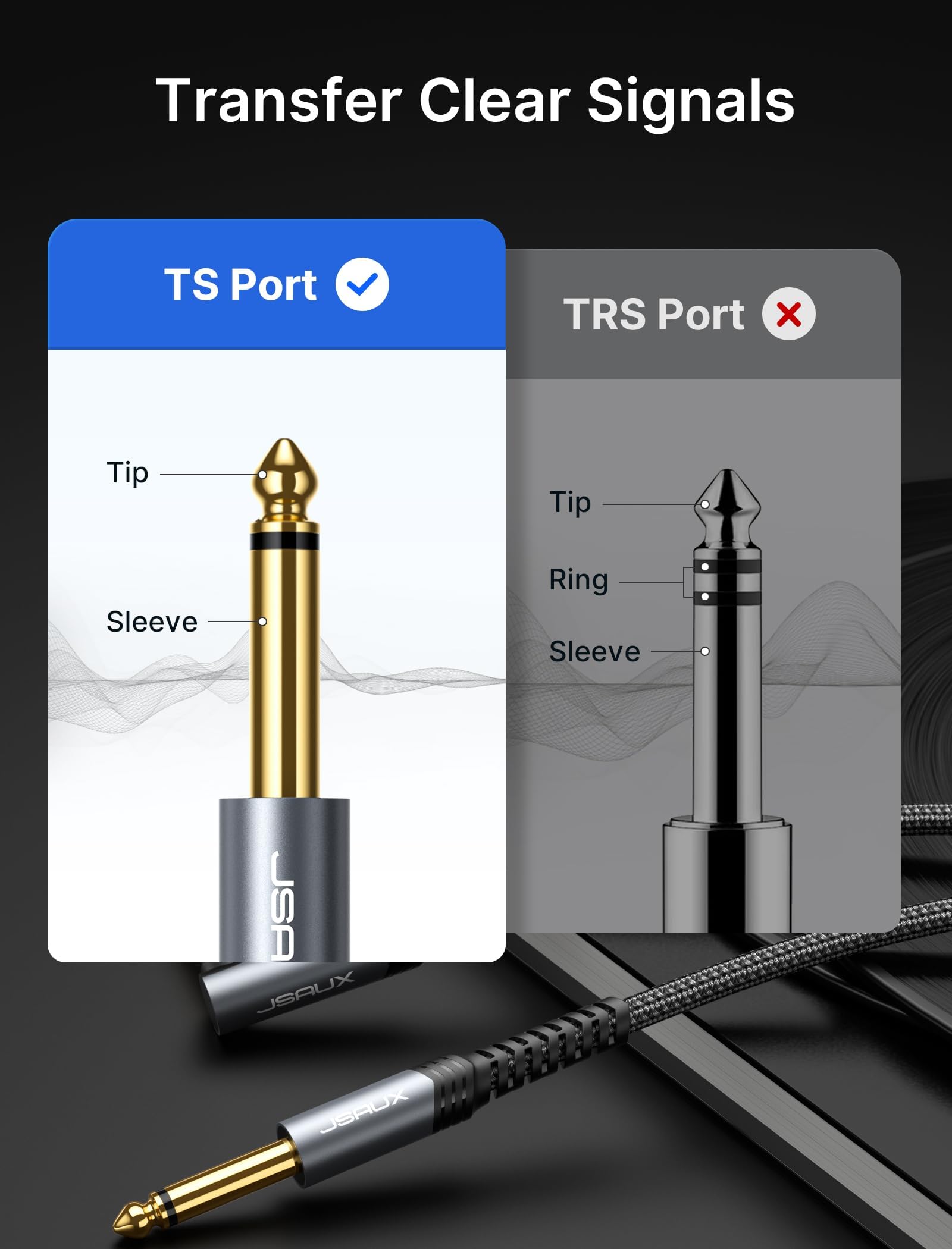 JSAUX guitar cable for electric bass and amps featuring right angle 9.8 ft nylon braid | 3 pcs