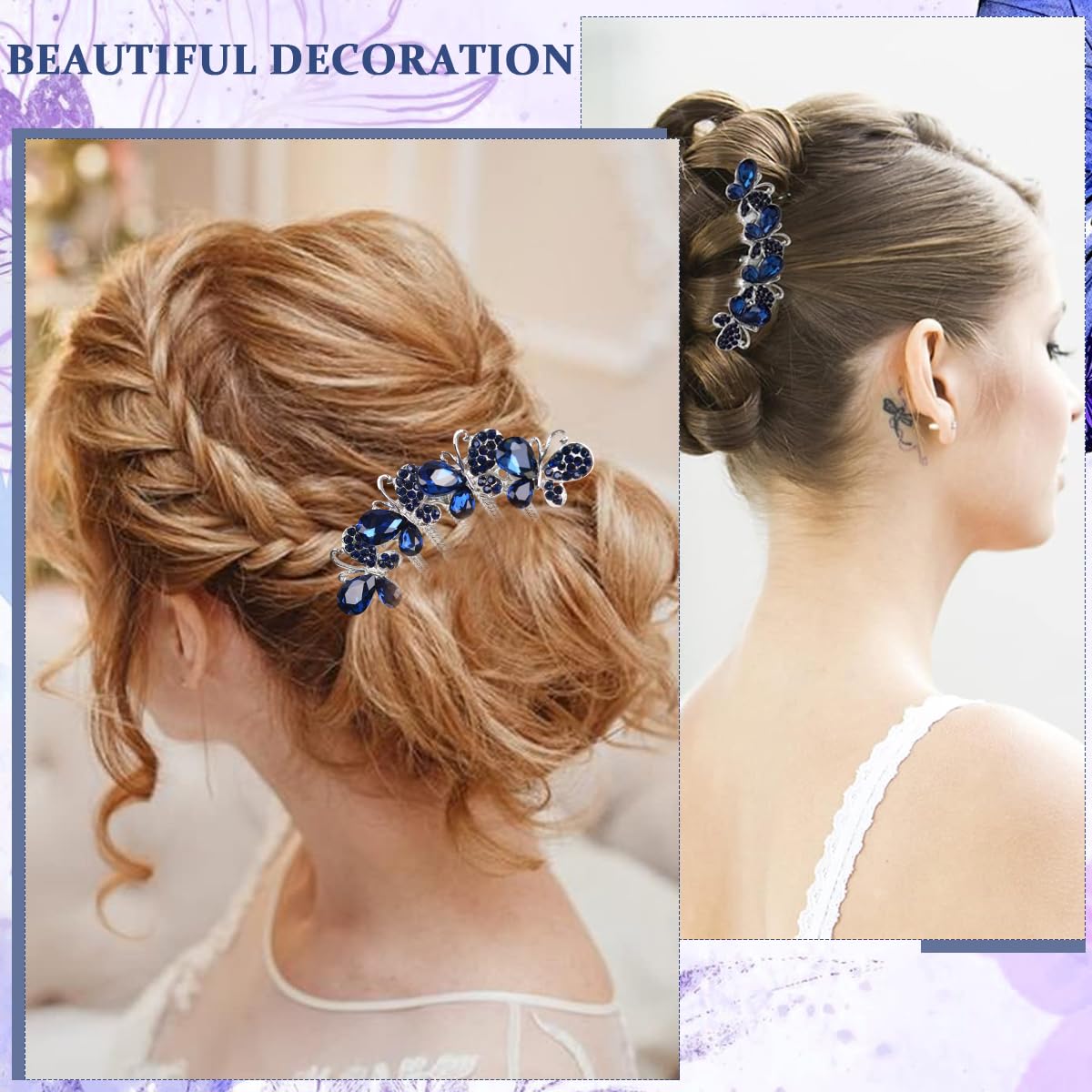 PALAY Hair Comb Clip for Bridal and Daily Hairstyles with Butterfly Rhinestones Blue