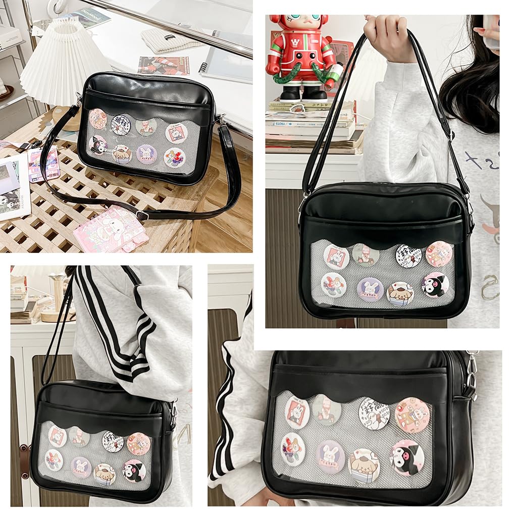 Zibuyu Kawaii Crossbody Bag for Girls with Clear DIY Display Window and Waterproof Fabric | Cute Anime Shoulder Purse for Phone Wallet and Lipstick Storage