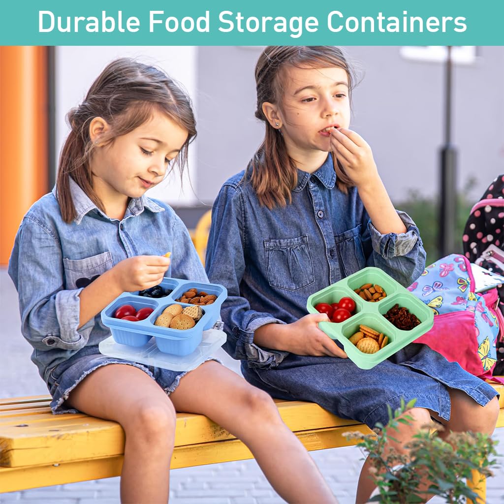 Supvox Snack Containers for Kids and Adults with 4 Compartments Reusable Wheat Straw Box