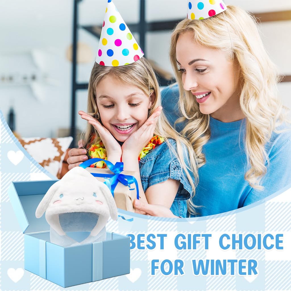 PATPAT Kids Scarf Cap Set for Winter with 2 in 1 Wrap Around Design | Blue White Fleece for Girls 4–13