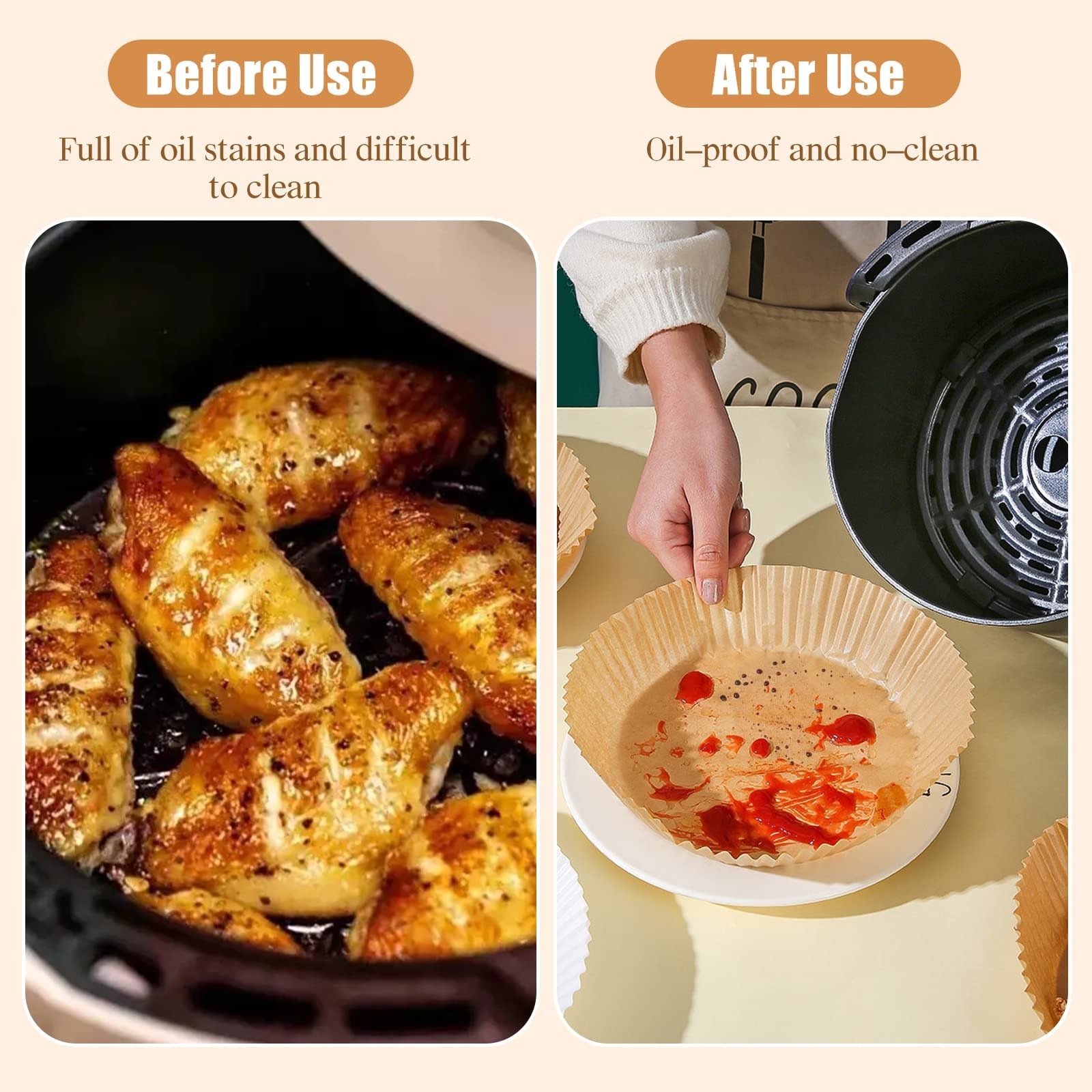 HASTHIP Air Fryer Paper Sheets 200PCS for Baking and Cooking with 4.5cm Raised Edge | Greaseproof Natural Parchment 6.3 in