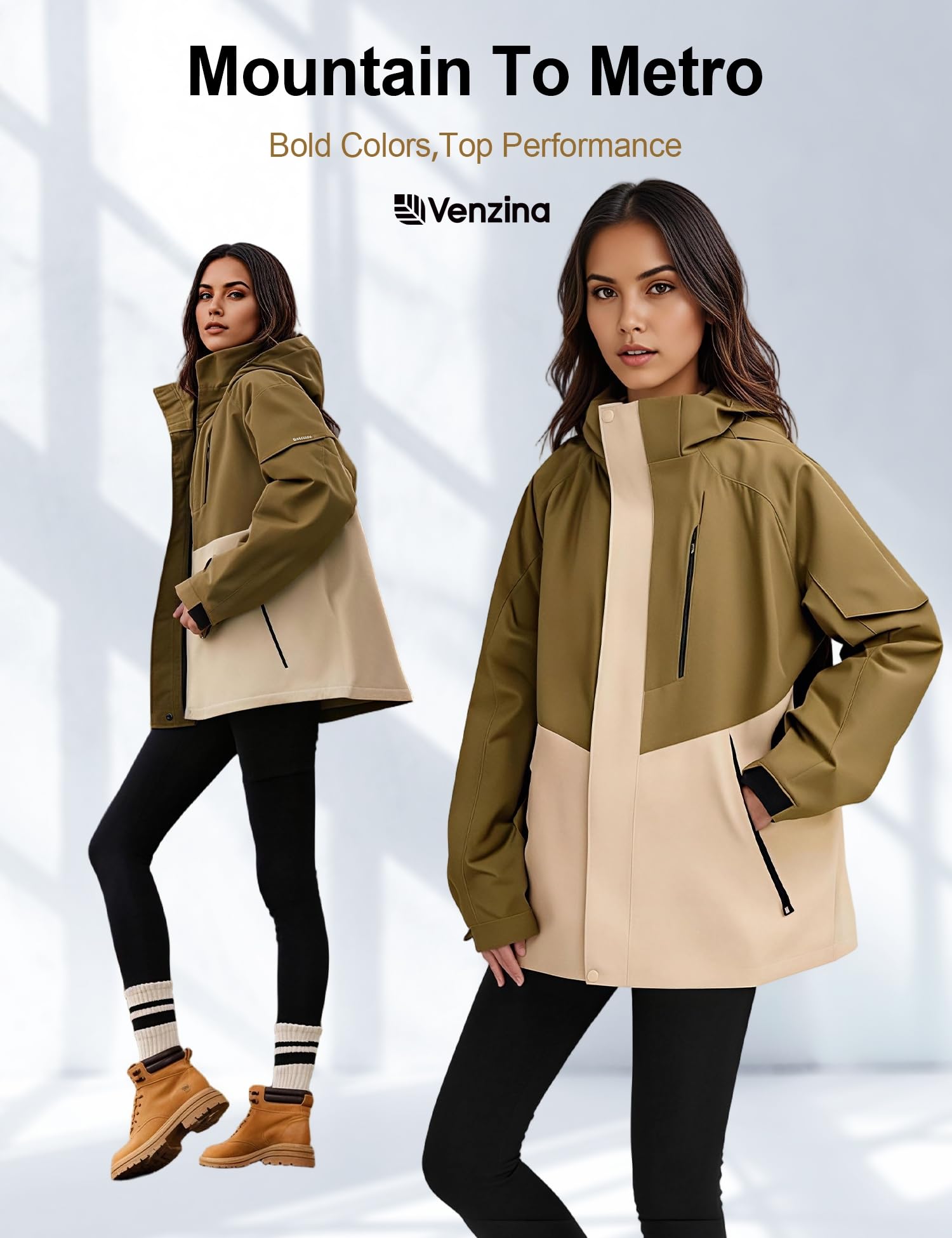 Venzina Women's Water Repellent Jacket for Hiking and Daily Commute with Reflective Sleeves | Lightweight Breathable Windbreaker Brown S