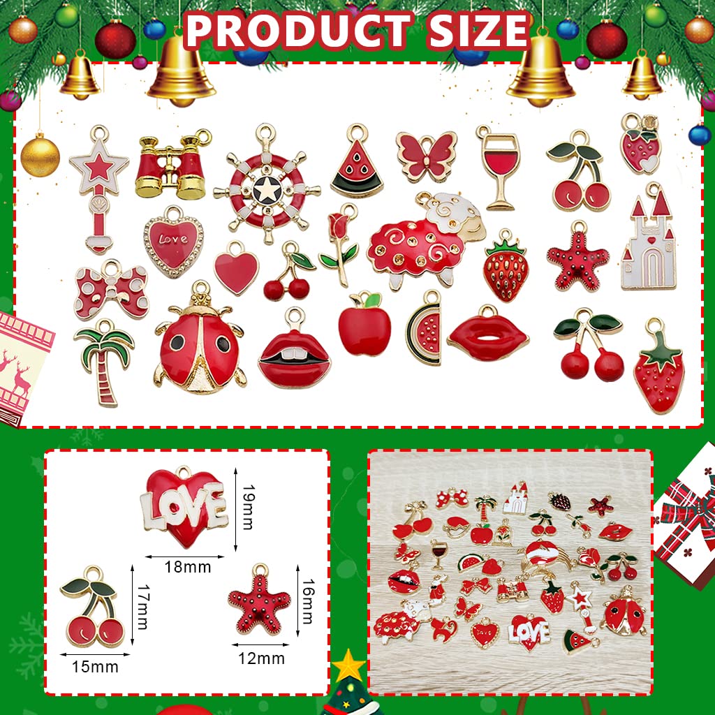 ZIBUYU Pendant Charms for Jewellery Making Kit Assorted Cartoon Red Enamel Pendants Gold Plated DIY Charms Necklace Bracelets Pendent for Making Jewelry and DIY Crafting Kids - 31 Pcs