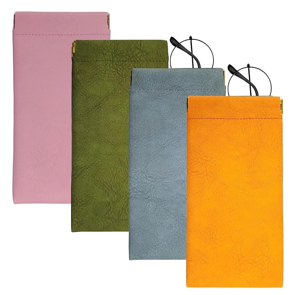 MAYCREATE Sunglasses Case for Travel with Squeeze Top Closure 9×18 cm PU Leather | 4 Pack