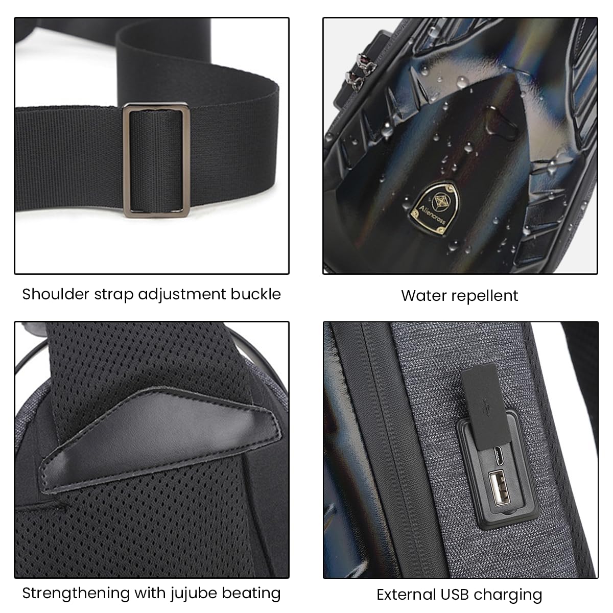 GUSTAVE Sling Bag for Men with 3-Digital Lock and USB Port featuring 19.5×7.5×30cm Hard Case