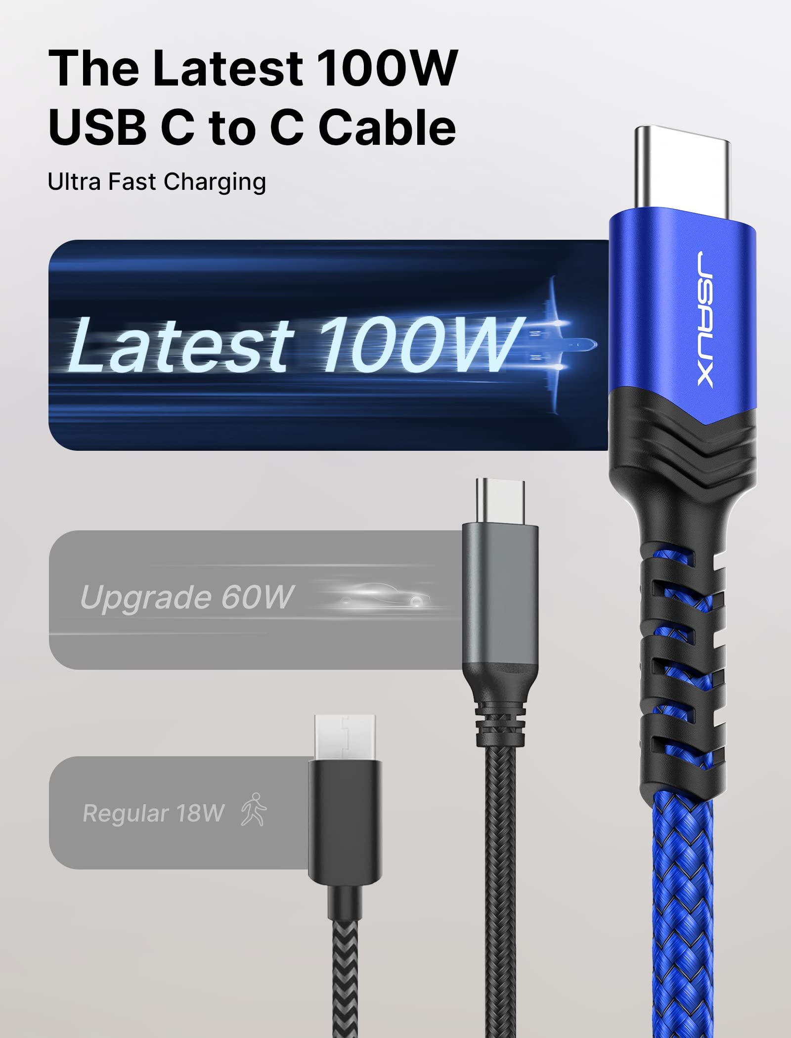JSAUX USB C to USB C Cable for Fast Charging with 100W PD & Braided Nylon | 3-Pack 10ft 6.6ft 3.3ft