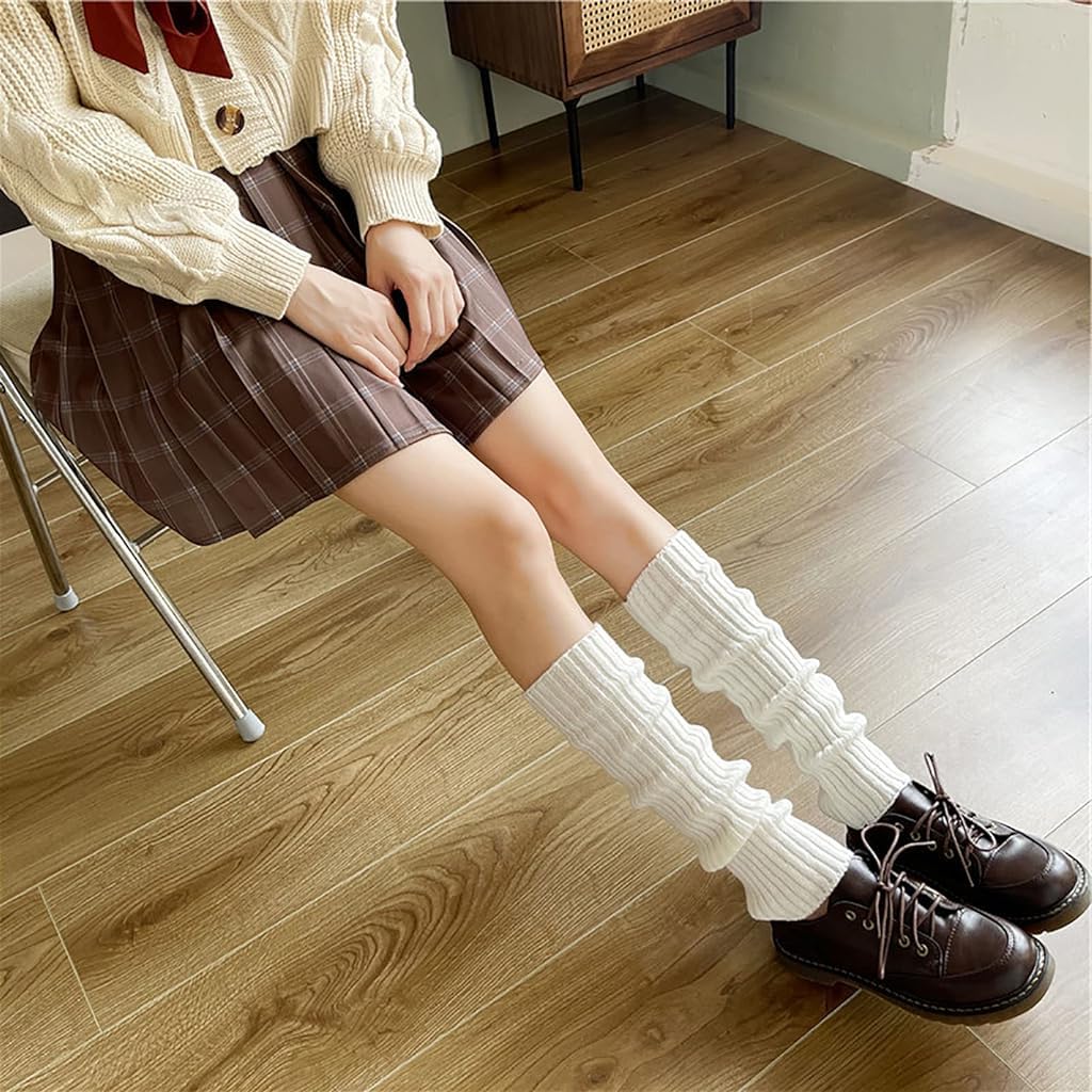 PALAY Leg Warmers for Women featuring Thick Knit Acrylic Fabric and Elastic Stay-Up Cuffs | White 1 Pair
