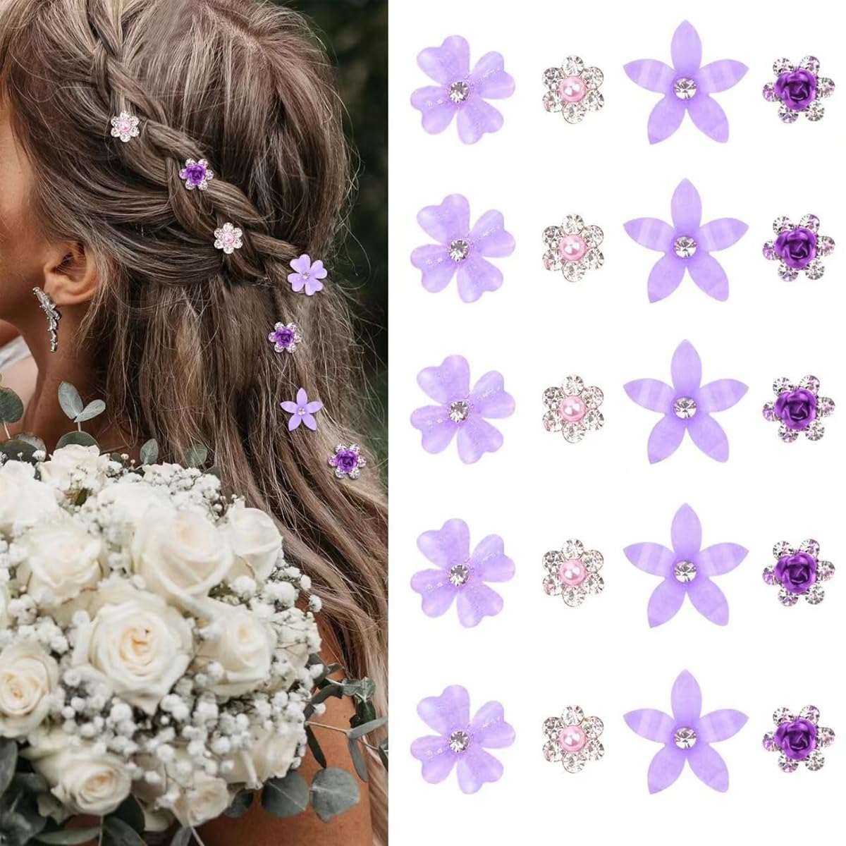 MAYCREATE Small Hair Clips for Weddings with Secure U Pin Design and Rhinestone Pearls | 20Pcs Bridal Accessories