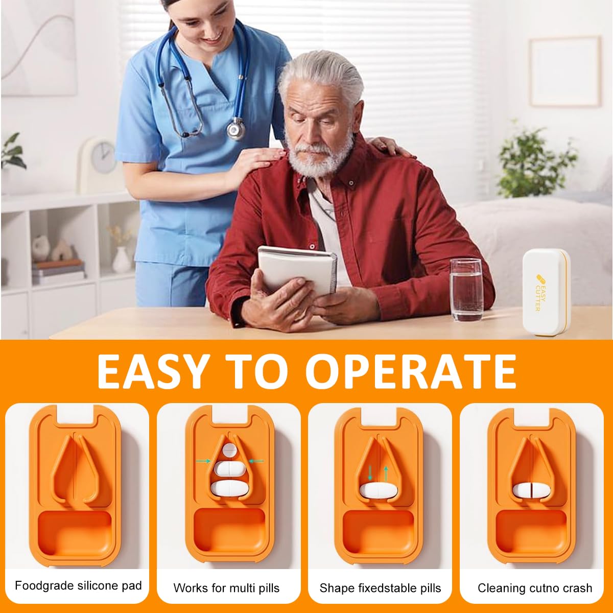 HANNEA Pill Cutter for Splitting Tablets with Stainless Steel Blade and Lockable Box | Travel-Friendly Pill Organizer