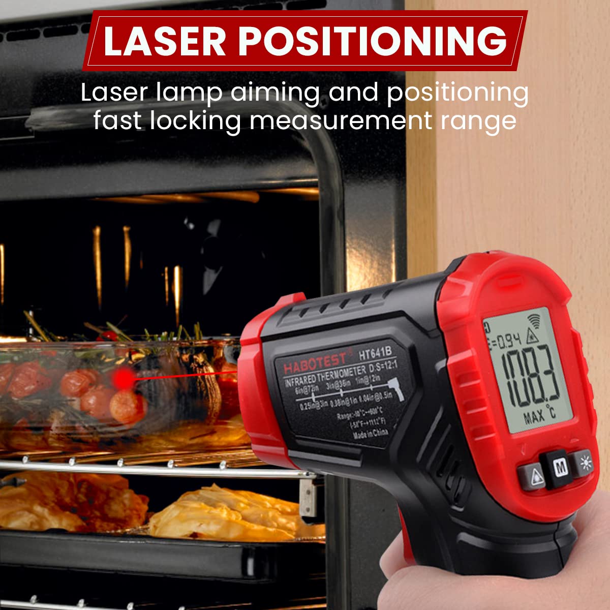 Serplex® Infrared Thermometer Temperature Sensor Digital Temperature Gun-50°C to 400°C(-58°F to 752°F), with LCD Display and Temperature Warning, for Cooking, Home Repairs, Industrial Use.