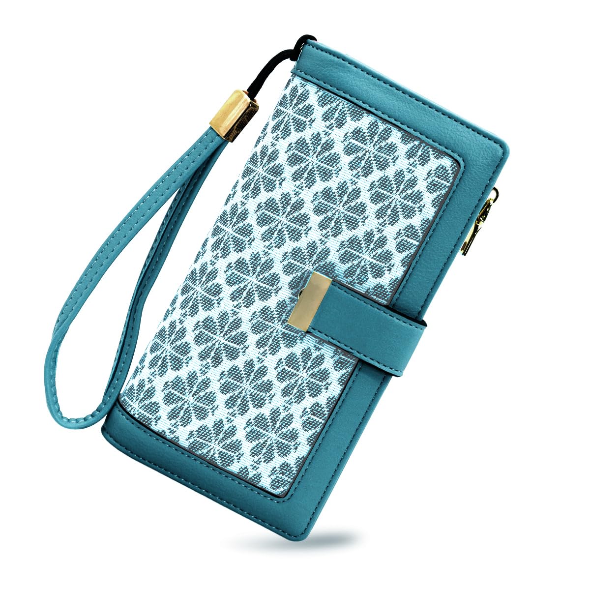 PALAY® Wallets for Women Girls Blue Bi-fold PU Leather Fashion Card Coin Holder Ladies Long Purse Vintage Embroidery Hand Purse Women