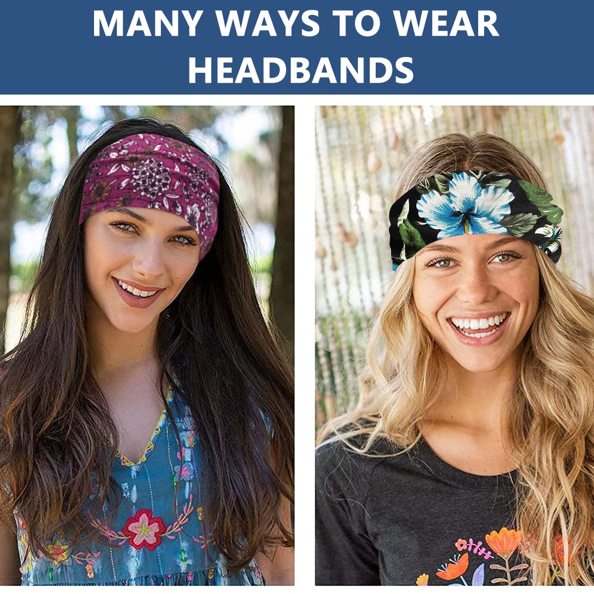 Optifit Bohemian Gym Headbands for Yoga and Running featuring Stretchable Wide Bands | 12PCS Floral Prints Unisex Set
