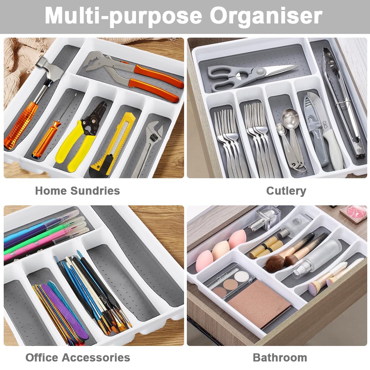 Supvox Cutlery Tray for Kitchen Drawer with 6 Compartments 15.7×11.2 in BPA Free PP Organizer