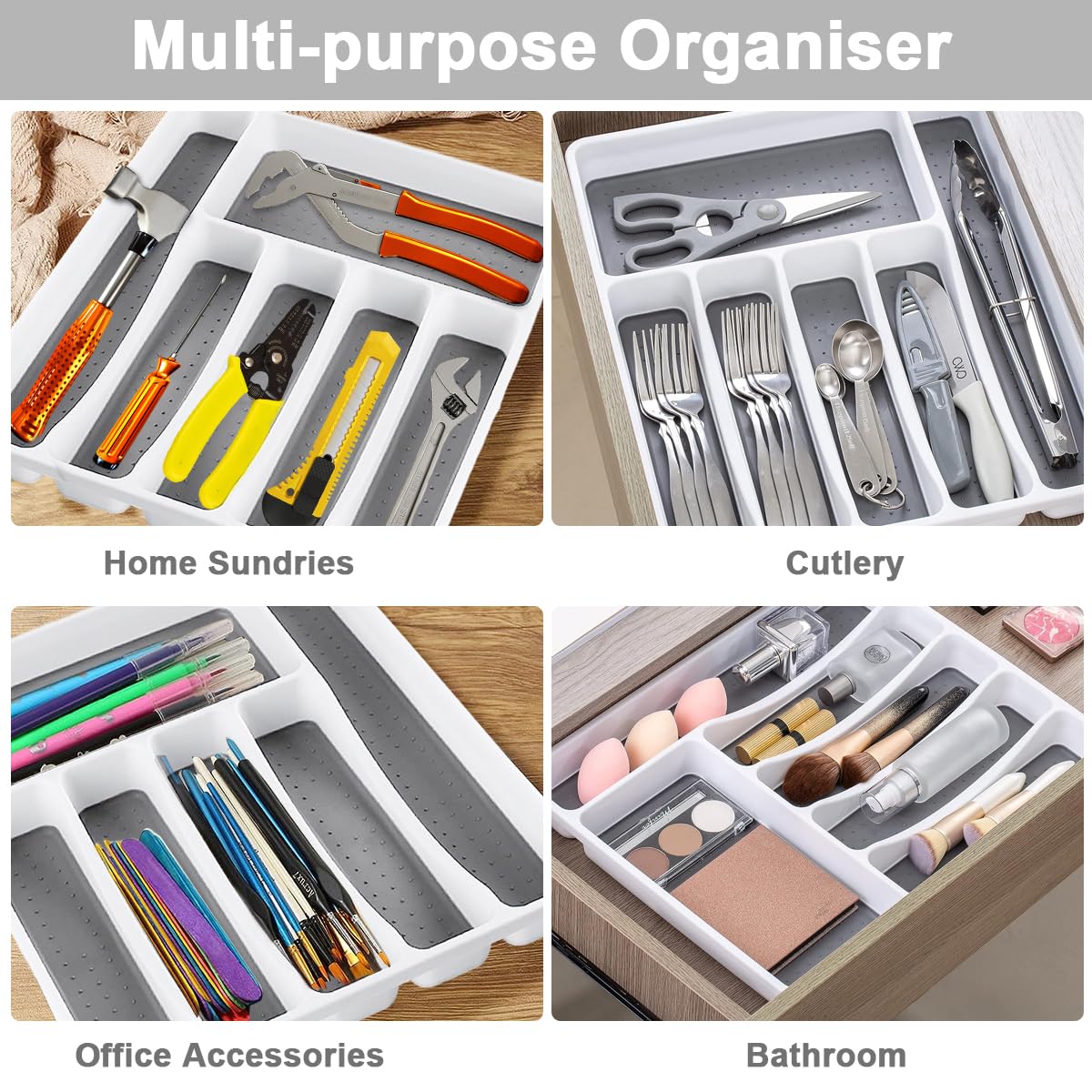 Supvox® Tray for Kitchen Organizer, 6 Compartment Cutlery Tray Kitchen Drawer Organiser Utensils Utensil Flatware Tableware Organizer