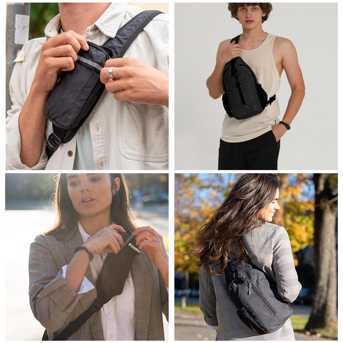 GUSTAVE Sling Bag for Men with 3 D-Rings Adjustable Strap and 15 in Compact Design | Sleek Black Crossbody for Travel